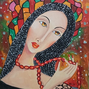 A PIROS GYÖNGYSOR- ABSZTRAKT festmény, Művészet, Festmény, Olajfestmény, Festészet, MESKA