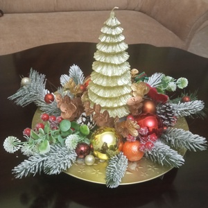 Karácsonyi asztaldísz, Karácsony, Adventi díszek, Adventi asztaldísz, Virágkötés, MESKA