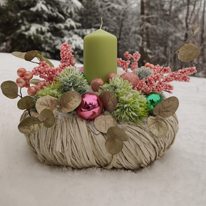 Karácsonyi asztaldísz, Karácsony, Adventi díszek, Adventi asztaldísz, Virágkötés, MESKA