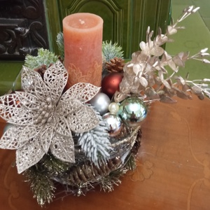 Karácsonyi asztaldísz, Karácsony, Karácsonyi lakásdekoráció, Ünnepi asztaldekoráció, Virágkötés, MESKA