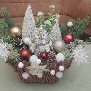 Karácsonyi asztaldísz, Karácsony, Karácsonyi lakásdekoráció, Ünnepi asztaldekoráció, Virágkötés, MESKA