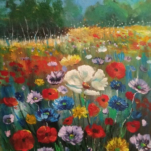 VADVIRÁGOK TENGERÉN- modern festmény - művészet - festmény - olajfestmény - Meska.hu