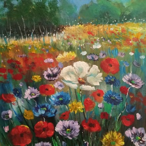 VADVIRÁGOK TENGERÉN- modern festmény - művészet - festmény - olajfestmény - Meska.hu