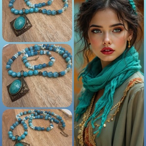 FÉLDRÁGAKŐ/ÁSVÁNY/ -gyöngysor, nyakék - Meska.hu