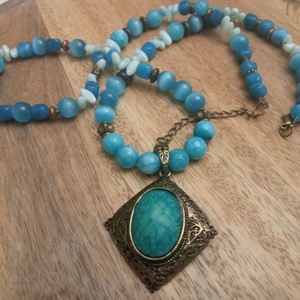 FÉLDRÁGAKŐ/ÁSVÁNY/ -gyöngysor, nyakék - ékszer - nyaklánc - medálos nyaklánc - Meska.hu