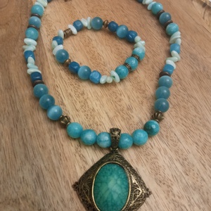 FÉLDRÁGAKŐ/ÁSVÁNY/ -gyöngysor, nyakék - ékszer - nyaklánc - medálos nyaklánc - Meska.hu