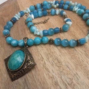 FÉLDRÁGAKŐ/ÁSVÁNY/ -gyöngysor, nyakék - ékszer - nyaklánc - medálos nyaklánc - Meska.hu