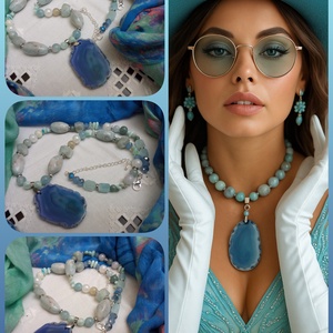 FÉLDRÁGAKŐ/ÁSVÁNY/ -gyöngysor, nyakék - Meska.hu