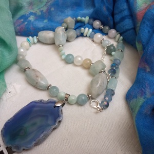 FÉLDRÁGAKŐ/ÁSVÁNY/ -gyöngysor, nyakék - ékszer - nyaklánc - medálos nyaklánc - Meska.hu