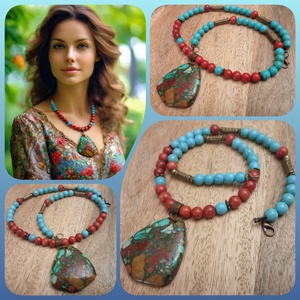 FÉLDRÁGAKŐ/ÁSVÁNY/ -gyöngysor, nyakék, Ékszer, Nyaklánc, Medálos nyaklánc, Ékszerkészítés, MESKA