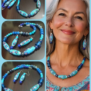 FÉLDRÁGAKŐ/ÁSVÁNY/ - SZETT - ékszer - nyaklánc - gyöngyös nyaklánc - Meska.hu