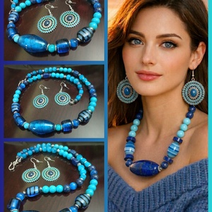 FÉLDRÁGAKŐ/ÁSVÁNY/ - SZETT, Ékszer, Nyaklánc, Gyöngyös nyaklánc, Ékszerkészítés, MESKA