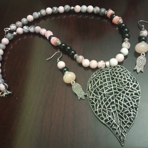 FÉLDRÁGAKŐ/ÁSVÁNY/ - SZETT - ékszer - nyaklánc - gyöngyös nyaklánc - Meska.hu