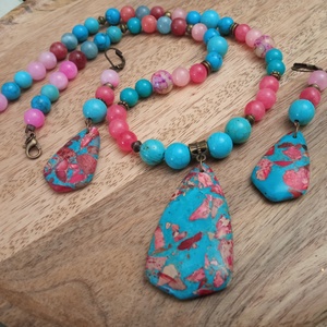 FÉLDRÁGAKŐ/ÁSVÁNY/ - SZETT - ékszer - nyaklánc - gyöngyös nyaklánc - Meska.hu