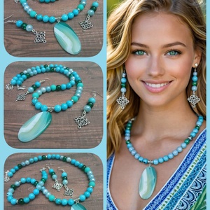 FÉLDRÁGAKŐ/ÁSVÁNY/ - SZETT, Ékszer, Nyaklánc, Gyöngyös nyaklánc, Ékszerkészítés, MESKA