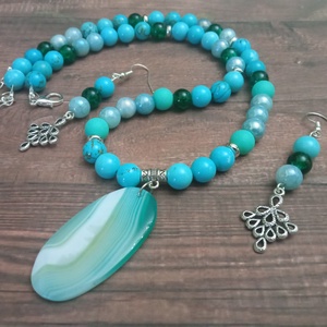 FÉLDRÁGAKŐ/ÁSVÁNY/ - SZETT - ékszer - nyaklánc - gyöngyös nyaklánc - Meska.hu