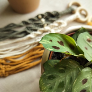 Makramé virágtartók gyöngyökkel, több színben  - otthon & életmód - dekoráció - virágdísz és tartó - virágtartó - Meska.hu