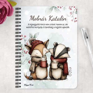 Személyre szabható - Cuki téli róka és borz mintás A5-ös füzet - otthon & életmód - papír, írószer - jegyzetfüzet & napló - Meska.hu