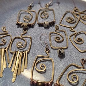 RATIO réz kézműves fülbevalók - ékszer - fülbevaló - lógó fülbevaló - Meska.hu