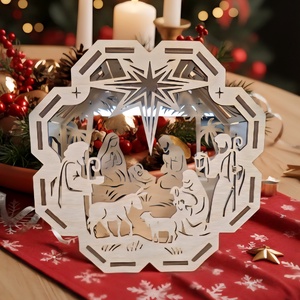 Karácsonyi Jászol Dísz, Karácsony, Karácsonyi lakásdekoráció, Karácsonyi fénydekoráció, Famegmunkálás, MESKA