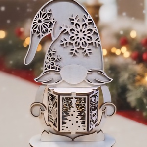 Karácsonyi manó mécsestartóval., Karácsony, Karácsonyi lakásdekoráció, Karácsonyfa szoknya, karácsonyfa alátét, Famegmunkálás, MESKA