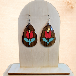 Tulipános diófa fülbevaló, Ékszer, Fülbevaló, Lógó csepp fülbevaló, Ékszerkészítés, Famegmunkálás, MESKA