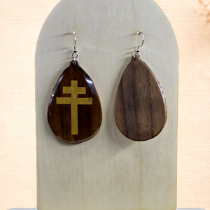 Aranykereszt � amerikai fekete dió fülbevaló - ékszer - fülbevaló - lógó csepp fülbevaló - Meska.hu