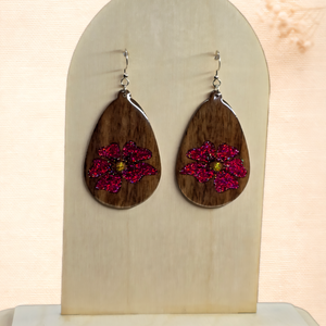 Bordó Virág � csillámos virágos fa fülbevaló - ékszer - fülbevaló - lógó csepp fülbevaló - Meska.hu