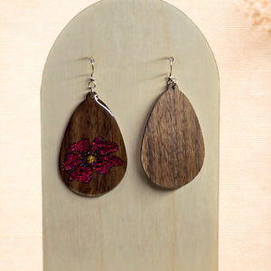 Bordó Virág � csillámos virágos fa fülbevaló - ékszer - fülbevaló - lógó csepp fülbevaló - Meska.hu