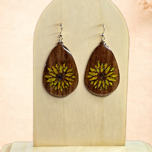 Arany Napraforgó � csillámos fa fülbevaló - ékszer - fülbevaló - lógó csepp fülbevaló - Meska.hu