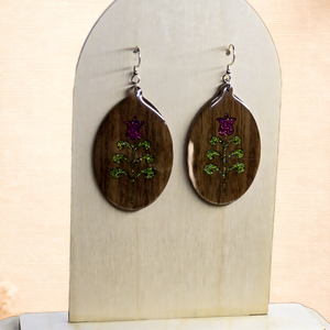 Csillámtulipán � kézzel készült fa fülbevaló - ékszer - fülbevaló - lógó csepp fülbevaló - Meska.hu