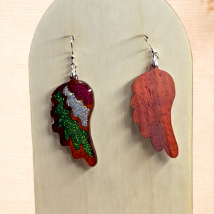 Rózsafa angyalszárny fülbevaló, ezüst akasztóval - ékszer - fülbevaló - lógó fülbevaló - Meska.hu