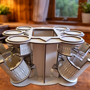 Fa italtartó felnyíló pohártartókkal � középen palacktartóval - otthon & életmód - konyhafelszerelés, tálalás - italos kellékek - italtartó - Meska.hu