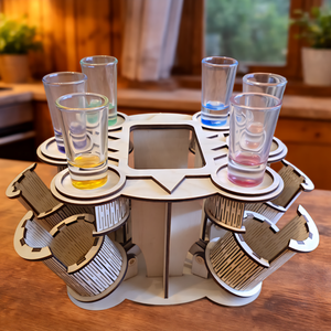 Fa italtartó felnyíló pohártartókkal � középen palacktartóval - otthon & életmód - konyhafelszerelés, tálalás - italos kellékek - italtartó - Meska.hu