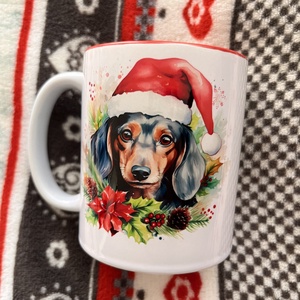 Tacskó karácsonyi bögre - otthon & életmód - konyhafelszerelés, tálalás - tálalás - bögre & csésze - Meska.hu