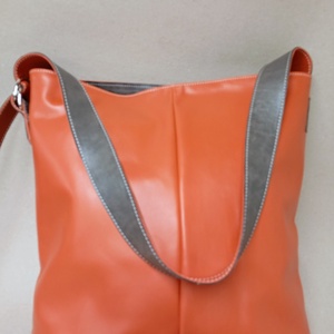 Elegáns válltáska_narancssárga szürkével - táska & tok - kézitáska & válltáska - nagy pakolós táska - Meska.hu