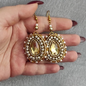 Golden drop - ékszer - fülbevaló - lógó csepp fülbevaló - Meska.hu