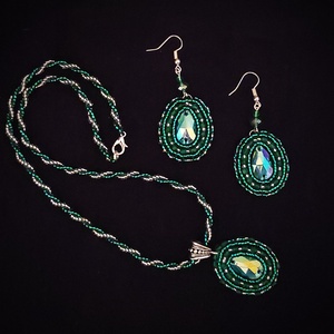Emerald sparkles, Ékszer, Ékszerszett, Gyöngyfűzés, gyöngyhímzés, MESKA
