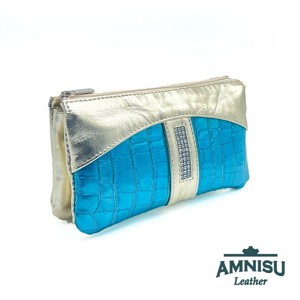 Arany - türkizkék lakk krokkómintás egyenes kristály köves női pénztárca G2006 - Meska.hu