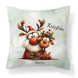 Névvel kérhető - Cuki karácsonyi Mikulás és Rudolf mintás párna, Otthon & Életmód, Lakástextil, Párna & Párnahuzat, Díszpárna (belsővel együtt), , MESKA