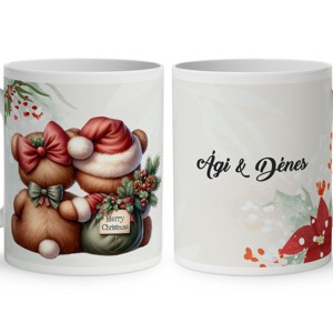 Névvel kérhető - Karácsonyi Teddy maci - együtt (tábla) mintás bögre, Otthon & Életmód, Konyhafelszerelés, tálalás, Tálalás, Bögre & Csésze, , MESKA