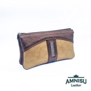 Sötétbarna - sötét arany egyenes kristály köves női pénztárca G9001, , , MESKA