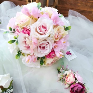 Frézia-Rózsa menyasszonyi, esküvői csokor_szett_ hajdísz, kitűző - esküvő - menyasszonyi- és dobócsokor - Meska.hu