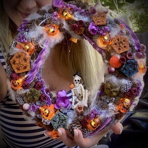 Őszi Halloween ajtódísz, világító halloween kopogtató, dekoráció - otthon & életmód - dekoráció - ajtó- és ablak dekoráció - ajtódísz & kopogtató - Meska.hu
