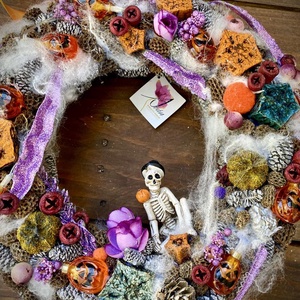 Őszi Halloween ajtódísz, világító halloween kopogtató, dekoráció - otthon & életmód - dekoráció - ajtó- és ablak dekoráció - ajtódísz & kopogtató - Meska.hu