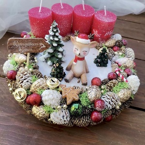 Adventi koszorú, szarvas karácsonyi dekoráció - karácsony - adventi díszek - adventi koszorú - Meska.hu