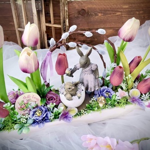 Tavaszi vintage nyuszi asztaldísz, húsvéti tulipán dekoráció - otthon & életmód - dekoráció - asztal és polc dekoráció - asztaldísz - Meska.hu