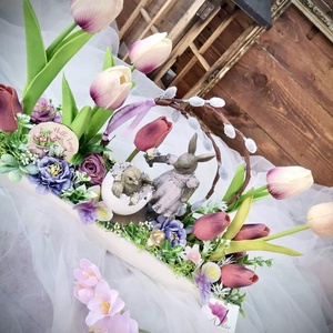 Tavaszi vintage nyuszi asztaldísz, húsvéti tulipán dekoráció - otthon & életmód - dekoráció - asztal és polc dekoráció - asztaldísz - Meska.hu