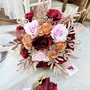 Rosegold, bordó Menyasszonyi csokor örök, csokor örökcsokor szett, esküvői virág, örökvirág - esküvő - menyasszonyi- és dobócsokor - Meska.hu