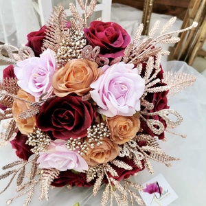 Rosegold, bordó Menyasszonyi csokor örök, csokor örökcsokor szett, esküvői virág, örökvirág - esküvő - menyasszonyi- és dobócsokor - Meska.hu